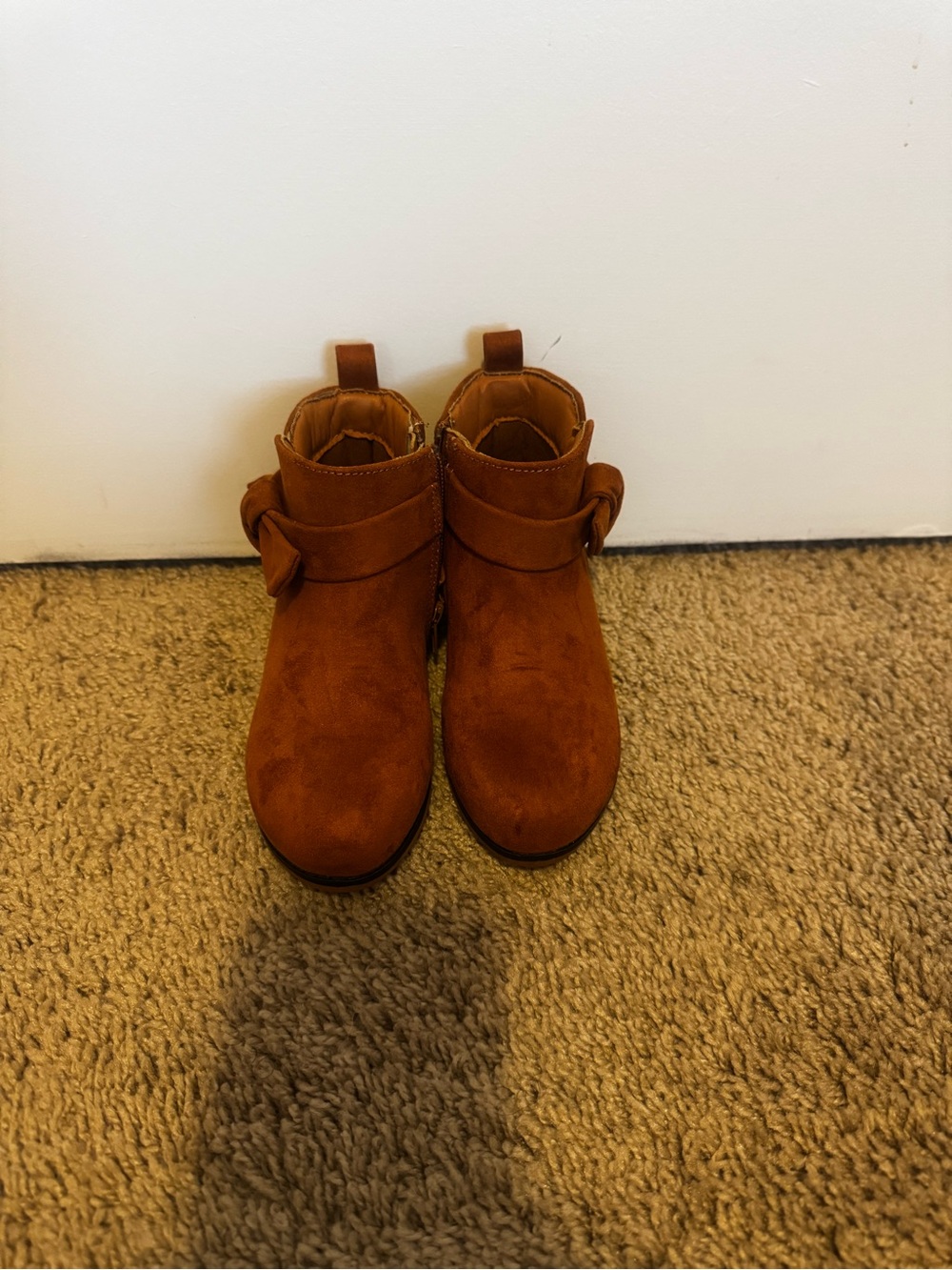 Kids Brown Suede Ankle Boots with Bow Detail